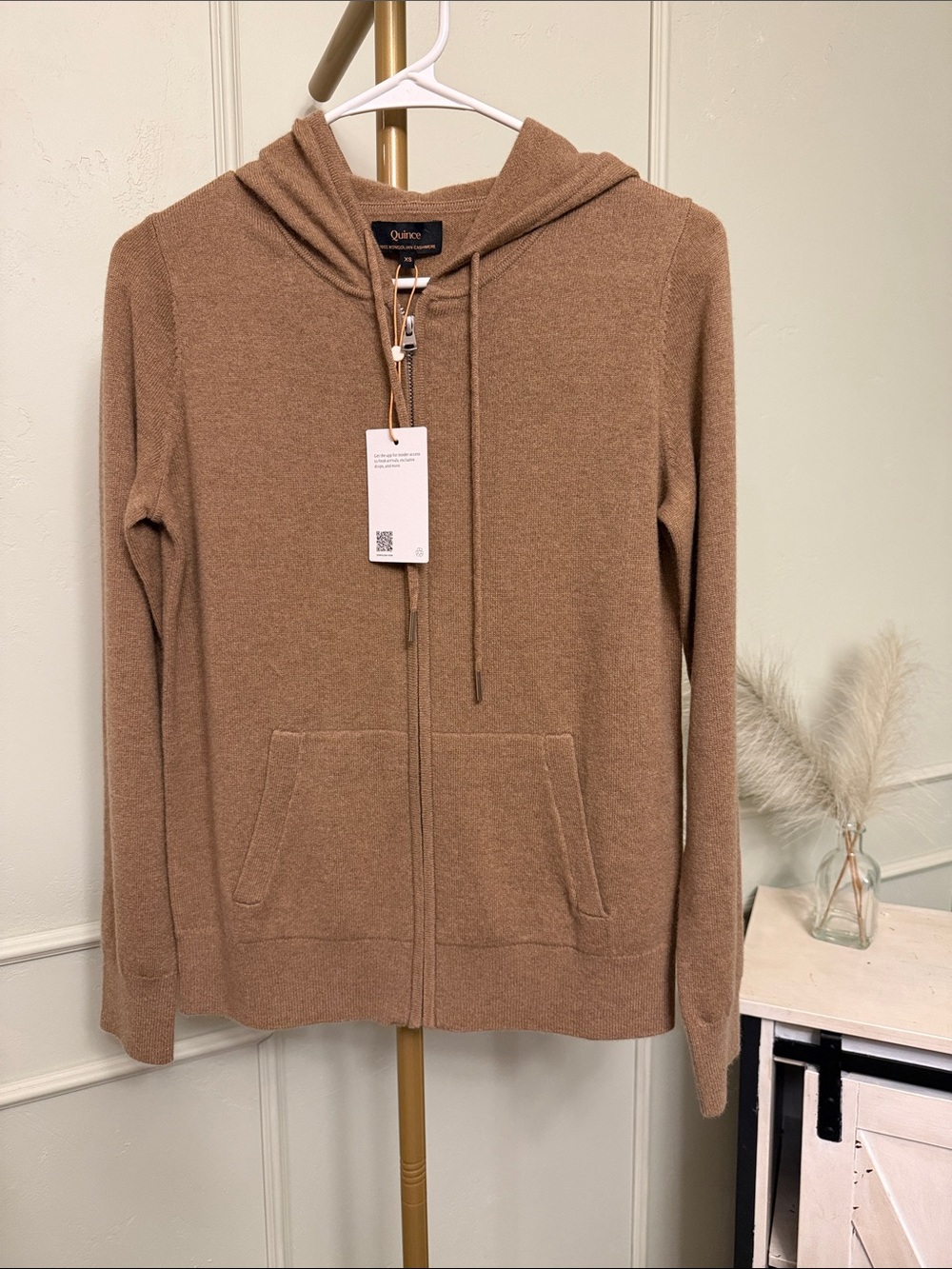 Quince Mongolian Cashmere Sweater Zip-Up Hoodie Teak MSRP $120